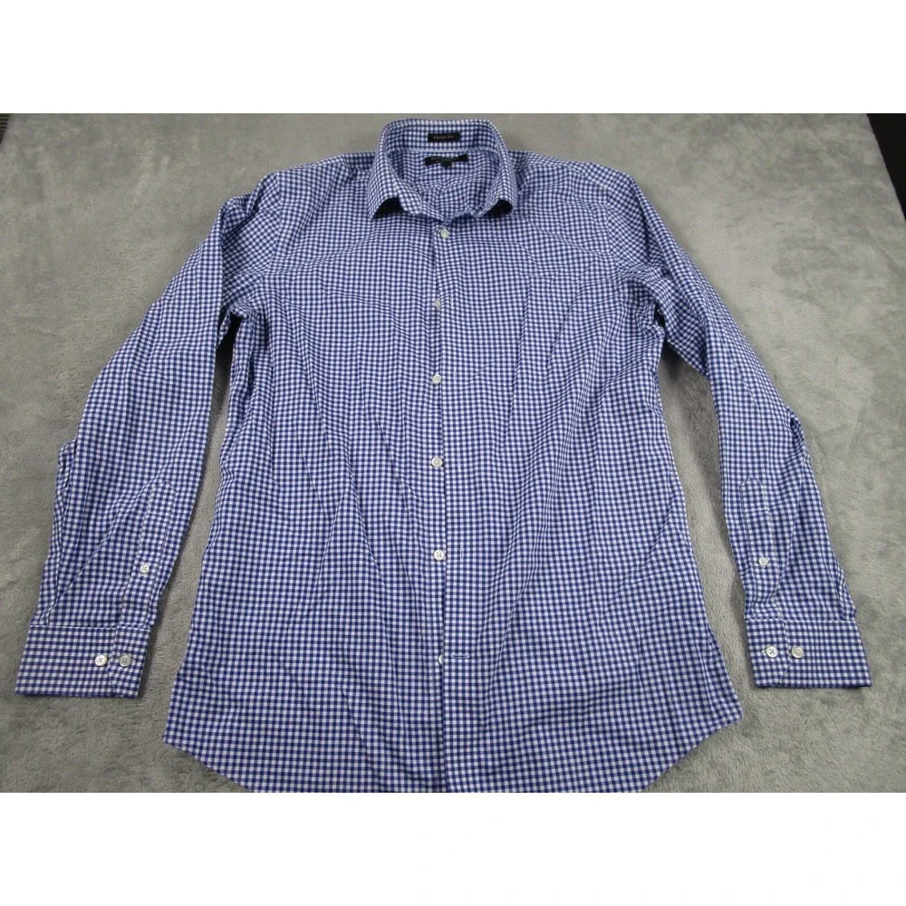 Banana Republic Shirt Mens Large Blue Plaid Grant Button‎ Down Long Sleeve A3
